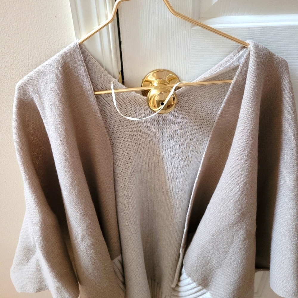 NEW 'On 34th' Taupe & Cream Poncho-Style Sweater, One Size Fits All